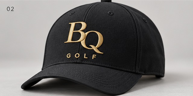 Black & Gold BQ golf hat design preview
